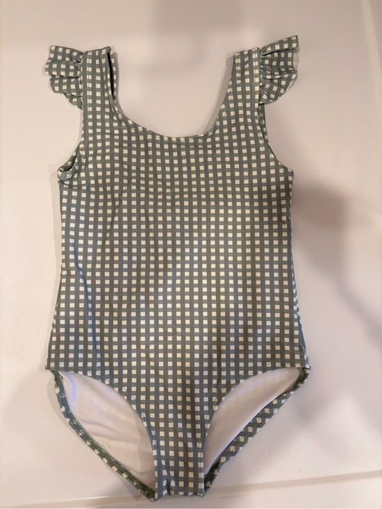 Rylee + Cru Other - Rylee Cru Girls Checked Ruffle-Shoulder One-Piece Swimsuit - Sage & White